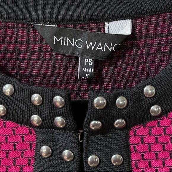 MING WANG Embroidered Studded Open Front Cardigan Pink Black Women’s Size SP - Picture 4 of 5